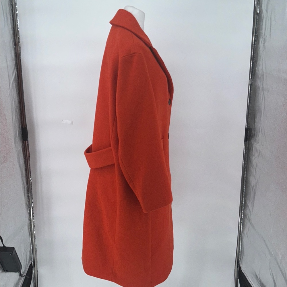 H&M Women Orange Wool Blend Long Coat Size S Classic Button Front - Picture 6 of 11